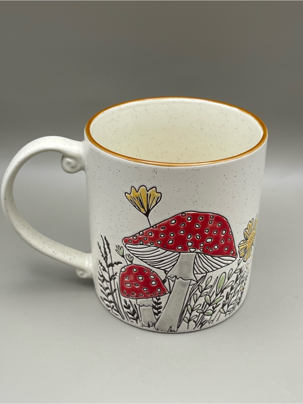Spectrum Designz Speckled Ceramic Oversized Mug & Saucer Set w/ Red Mushroom Art - Picture 4 of 10